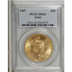 1907 $20 Arabic Numerals MS64 PCGS. This fully lustrou