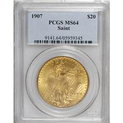 1907 $20 Arabic Numerals MS64 PCGS. A yellow-gold exam