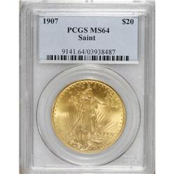 1907 $20 Arabic Numerals MS64 PCGS. A remarkably unabr