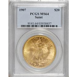 1907 $20 Arabic Numerals MS64 PCGS. The strike is some
