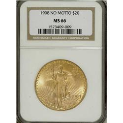 1908 $20 No Motto MS66 NGC. Though Congress would over