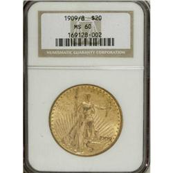 1909/8 $20 MS60 NGC. FS-301. A shimmering and suitably