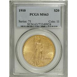 1910 $20 MS63 PCGS. A pleasing display of lime-gold to