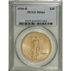 1910-D $20 MS64 PCGS. Potent luster and a penetrating