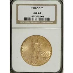 1910-S $20 MS63 NGC. A well struck representative of t