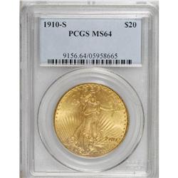 1910-S $20 MS64 PCGS. This precisely struck and satiny