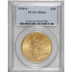 1910-S $20 MS64 PCGS. Lustrous, yellow-gold surfaces a