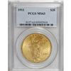 1911 $20 MS63 PCGS. Yellow-gold patina displays tints