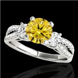 1.5 ctw SI/I Fancy Intense Yellow Diamond 3 Stone Ring 10k White Gold - REF-204F5M