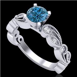 1.01 ctw Fancy Intense Blue Diamond Art Deco Ring 18k White Gold - REF-143R6K