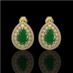 9.74 ctw Certified Emerald & Diamond Victorian Earrings 14K Yellow Gold - REF-309X3A