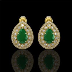 9.74 ctw Certified Emerald & Diamond Victorian Earrings 14K Yellow Gold - REF-309X3A