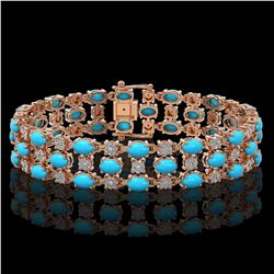 11.86 ctw Turquoise & Diamond Row Bracelet 10K Rose Gold - REF-209G3W