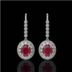 9.25 ctw Certified Ruby & Diamond Victorian Earrings 14K White Gold - REF-249F6M