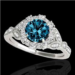 1.5 ctw SI Certified Fancy Blue Diamond Solitaire Halo Ring 10k White Gold - REF-130N9F