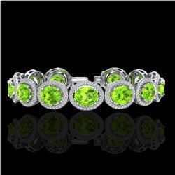 27 ctw Peridot & Micro Pave VS/SI Diamond Bracelet 10k White Gold - REF-409R3K