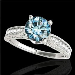 1.21 ctw SI Certified Blue Diamond Solitaire Antique Ring 10k White Gold - REF-121G4W