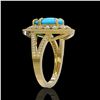 Image 3 : 4.02 ctw Turquoise & Diamond Victorian Ring 14K Yellow Gold - REF-123H6R