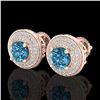 Image 1 : 2.35 ctw Fancy Intense Blue Diamond Art Deco Earrings 18k Rose Gold - REF-263H6R