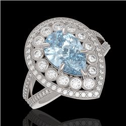 3.82 ctw Certified Aquamarine & Diamond Victorian Ring 14K White Gold - REF-168K8Y