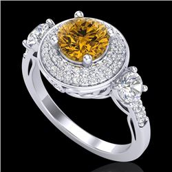 2.05 ctw Intense Fancy Yellow Diamond Art Deco Ring 18k White Gold - REF-345H5R