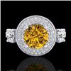 Image 2 : 2.05 ctw Intense Fancy Yellow Diamond Art Deco Ring 18k White Gold - REF-345H5R