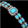 Image 2 : 13.04 ctw Turquoise & Diamond Bracelet 14K Rose Gold - REF-236A4N