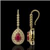 Image 2 : 10.15 ctw Certified Ruby & Diamond Victorian Earrings 14K Yellow Gold - REF-279W3H