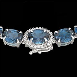 90 ctw London Blue Topaz & VS/SI Diamond Micro Necklace 14k White Gold - REF-281G8W