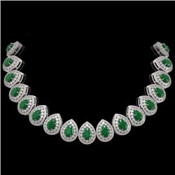 121.42 ctw Emerald & Diamond Victorian Necklace 14K White Gold - REF-3909F3M