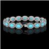Image 2 : 15.83 ctw Turquoise & Diamond Micro Pave Halo Bracelet 10k White Gold - REF-260G8W