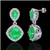 Image 2 : 7 ctw Emerald & Micro Pave VS/SI Diamond Earrings Designer 10k White Gold - REF-118H2R