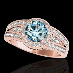 1.5 ctw SI Certified Fancy Blue Diamond Solitaire Halo Ring 10k Rose Gold - REF-135W2H