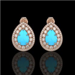 7.54 ctw Turquoise & Diamond Victorian Earrings 14K Rose Gold - REF-218N2F