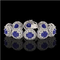 49.17 ctw Sapphire & Diamond Victorian Bracelet 14K White Gold - REF-1334A4N