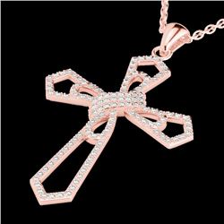1 ctw Micro Pave VS/SI Diamond Cross Necklace 14k Rose Gold - REF-118N2F