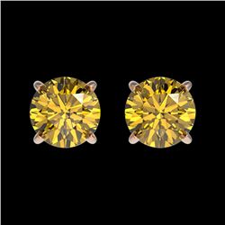 1.04 ctw Certified Intense Yellow Diamond Stud Earrings 10k Rose Gold - REF-95X3A