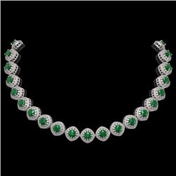 82.17 ctw Emerald & Diamond Victorian Necklace 14K White Gold - REF-1800A2N