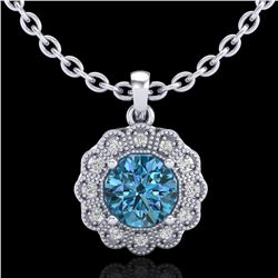 1.15 ctw Fancy Intense Blue Diamond Art Deco Necklace 18k White Gold - REF-218R2K