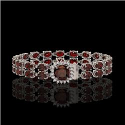 14.98 ctw Garnet & Diamond Bracelet 14K White Gold - REF-178F2M