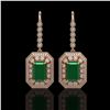 Image 1 : 14.16 ctw Certified Emerald & Diamond Victorian Earrings 14K Rose Gold - REF-345F5M