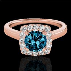 1.37 ctw SI Certified Fancy Blue Diamond Halo Ring 10k Rose Gold - REF-150F2M