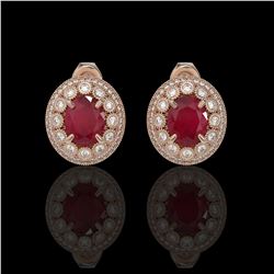 8.84 ctw Certified Ruby & Diamond Victorian Earrings 14K Rose Gold - REF-220W8H