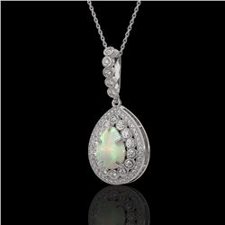 4.14 ctw Certified Opal & Diamond Victorian Necklace 14K White Gold - REF-139K3Y