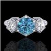 Image 2 : 1.66 ctw Intense Blue Diamond Art Deco 3 Stone Ring 18k White Gold - REF-254F5M