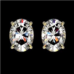 2 ctw Certified VS/SI Quality Oval Diamond Stud Earrings 10k Yellow Gold - REF-478Y6X