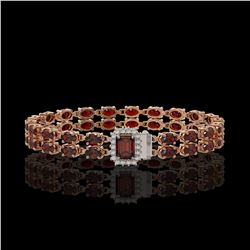 14.45 ctw Garnet & Diamond Bracelet 14K Rose Gold - REF-236W4H