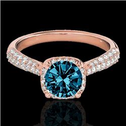 1.50 ctw SI Certified Fancy Blue Diamond Solitaire Halo Ring 10k Rose Gold - REF-133M2G