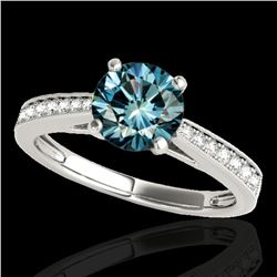 1.25 ctw SI Certified Fancy Blue Diamond Solitaire Ring 10k White Gold - REF-118R6K
