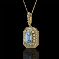 5.66 ctw Aquamarine & Diamond Victorian Necklace 14K Yellow Gold - REF-172M8G